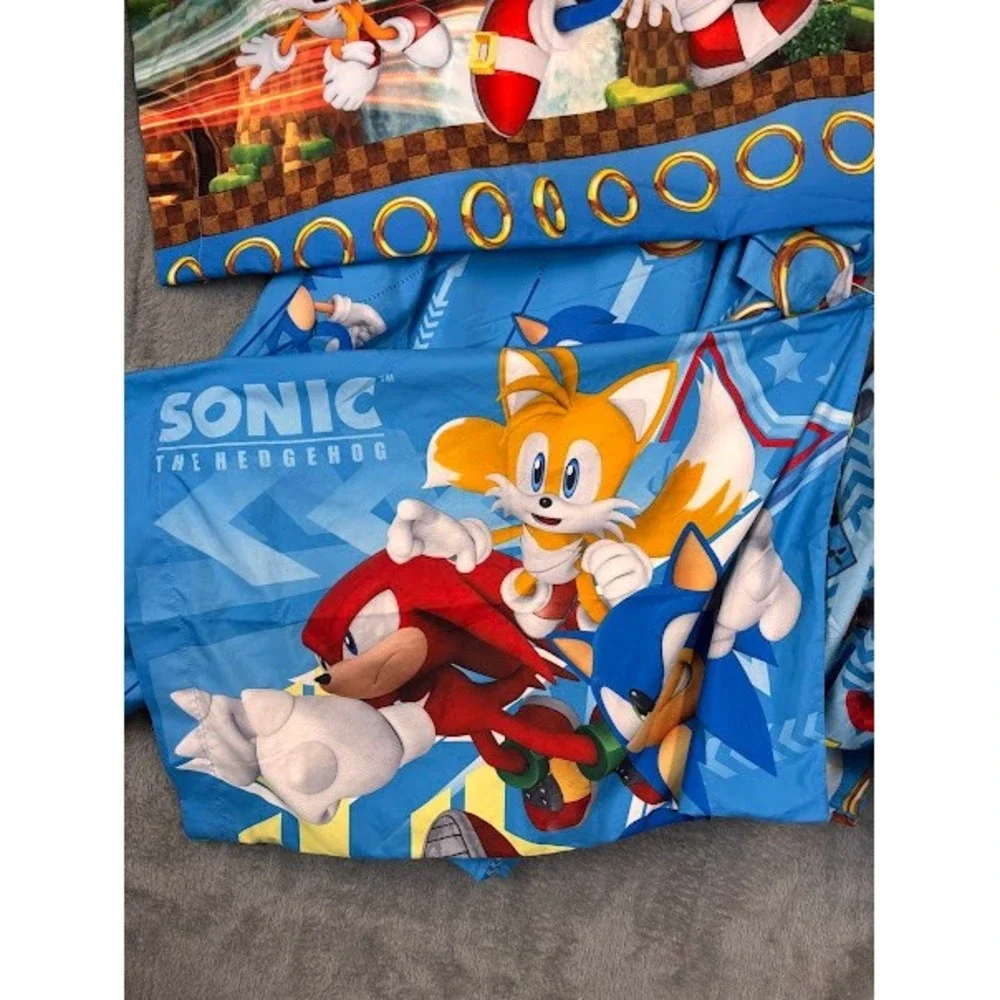 Sonic the Hedgehog Twin Sheet Set 4pc Fitted Flat 2 Pillowcases Sega Blue Kids
